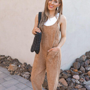 Mineral Wash Wide Leg Overall Jumpsuit