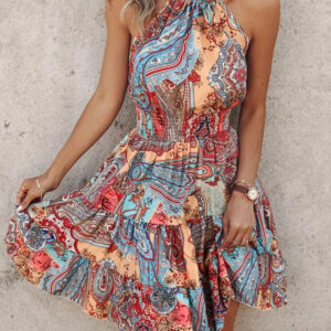 Paisley Print Halter Neck Mini Dress