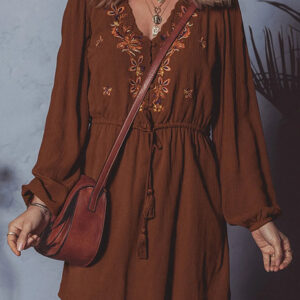 Floral Embroidered Long Sleeve Mini Dress