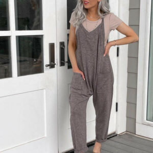 V-Neck Pocket Jumpsuit